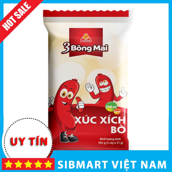 Xúc xích bò 3 bông mai tiệt trùng Vissan 105g (5 cây) - SibMart Việt Nam - SC0036