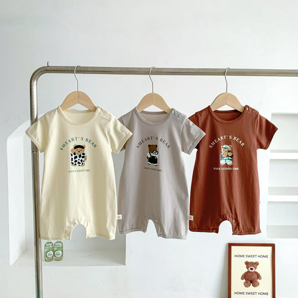 Bộ Áo Liền Quần Ngắn Tay Họa Tiết Sọc Ngang Cho Bé Gái