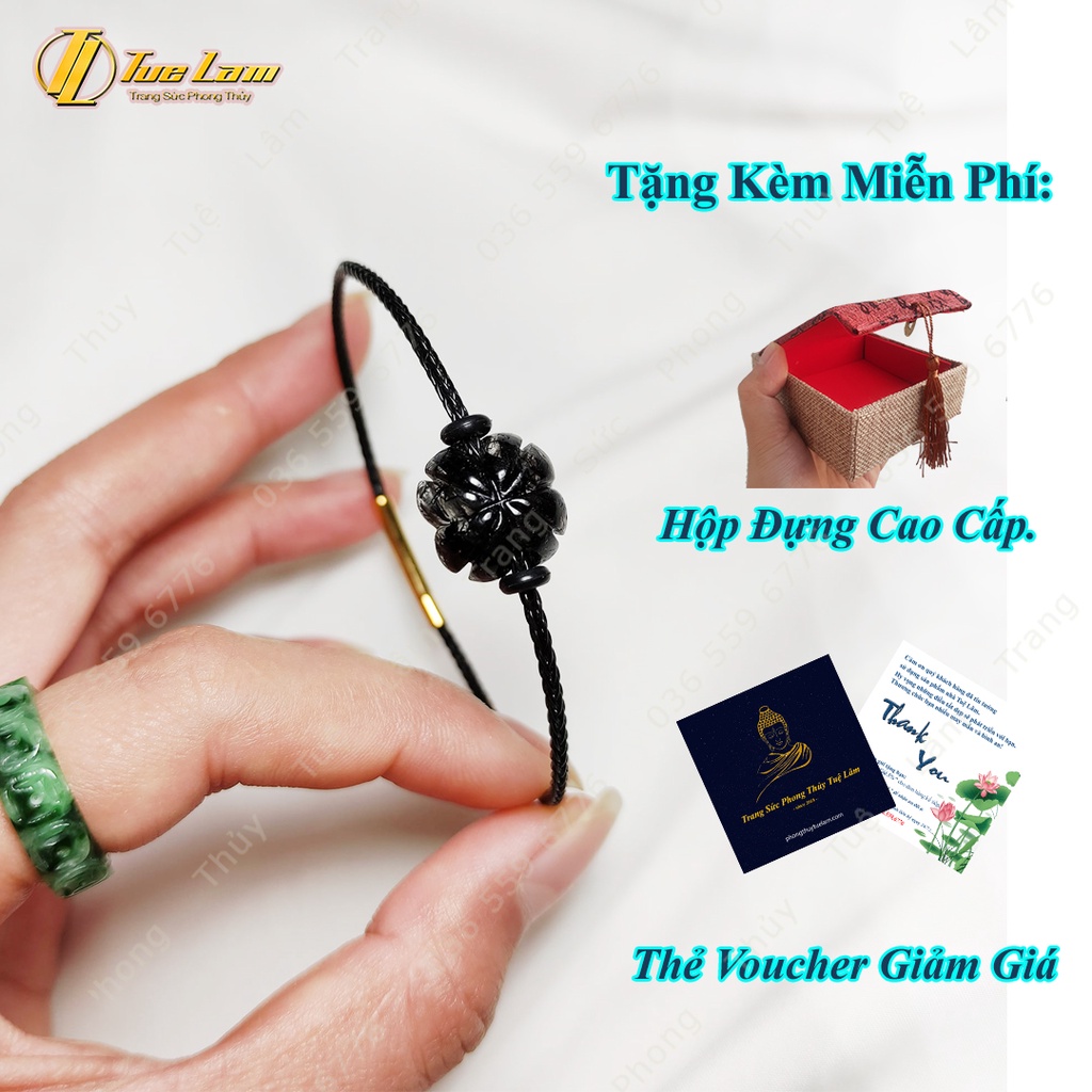 Vòng tay nữ cỏ 4 lá may mắn thach anh tóc đen dầy tóc hợp mệnh thủy mộc - Tuệ Lâm
