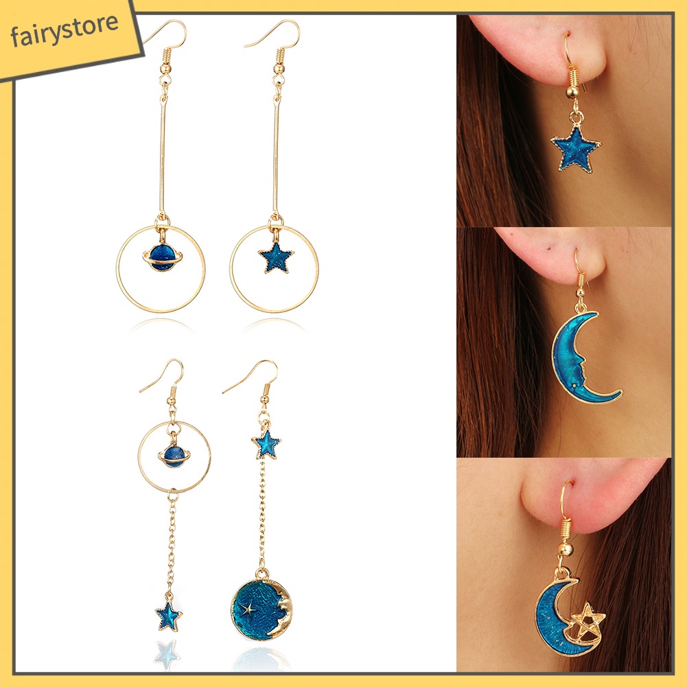 Bông tai dáng dài hình mặt trời/mặt trăng và ngôi sao độc đáo cho nữ