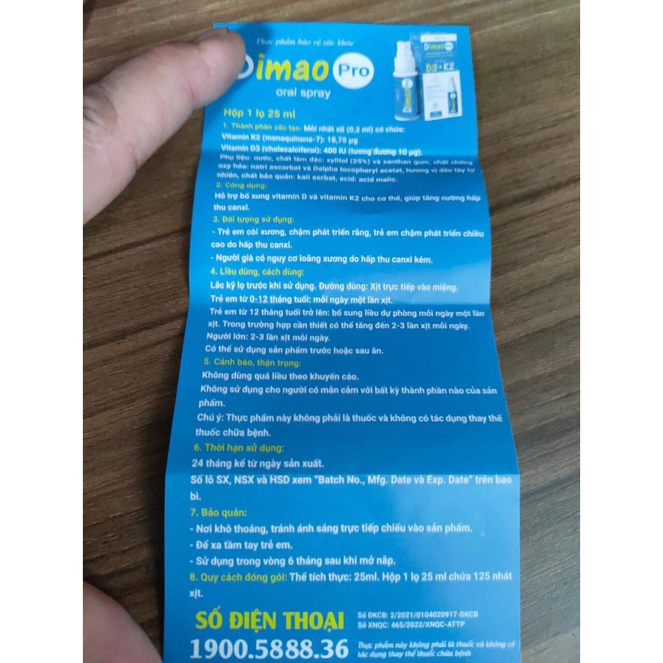 Dimao Pro Oral Spray Bổ Sung Vitamin D và Vitamin K2 Tăng Cường Hấp Thu Canxi Phát Triển Chiều Cao