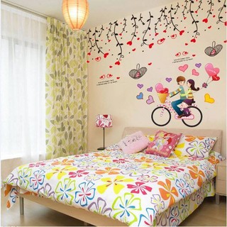 Combo decal dây leo trái tim đỏ và xe đạp tình nhân BINBIN PK274