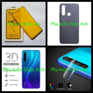 Xiaomi Note 8 | Phụ kiện 4 món gồm kính cường lực 6D ốp dẻo tpu đen dán lưng carbon và kính dán camera