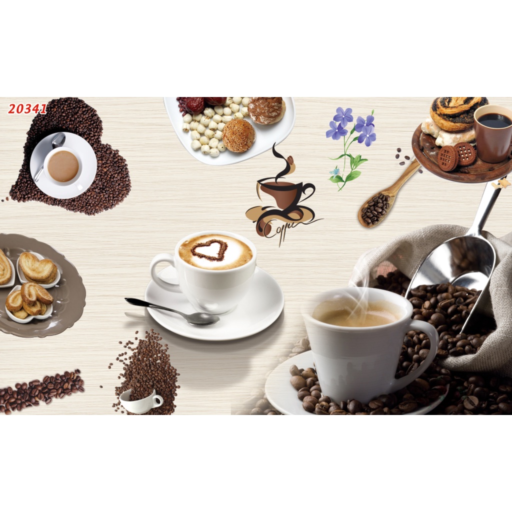Tranh dán tường trang trí Quán Cafe, Trà Sữa, Trang Trí Cửa Hàng 3D