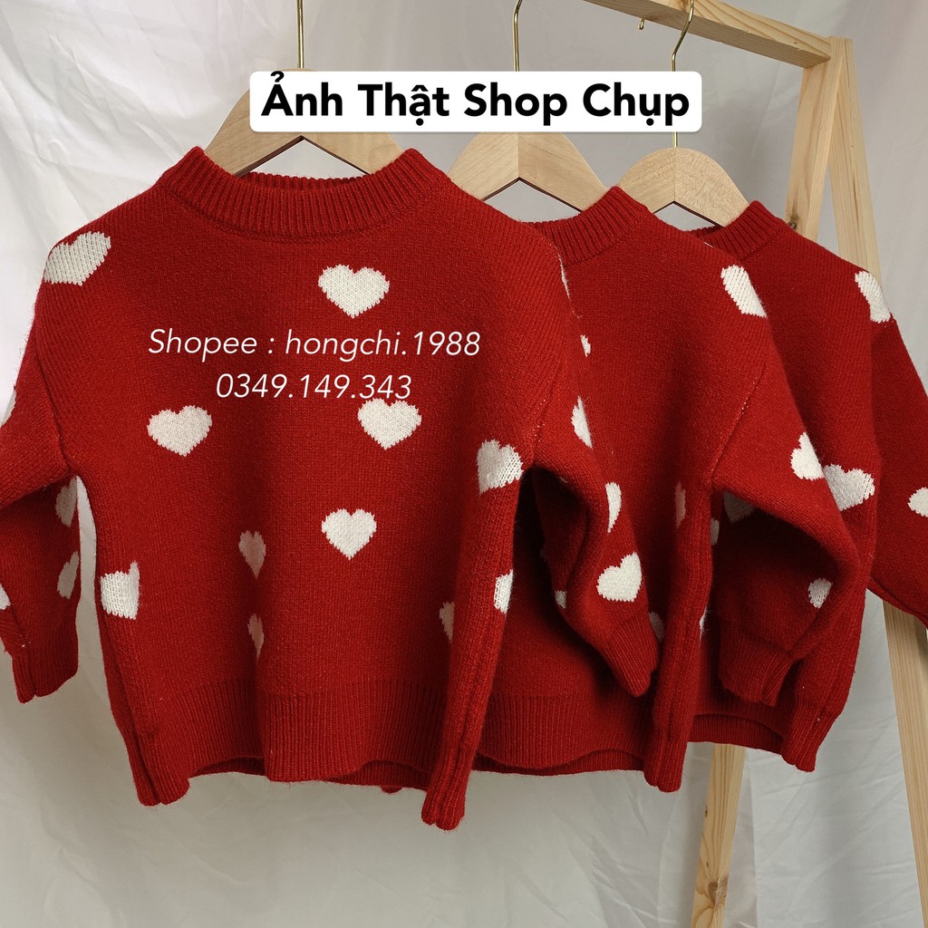 Áo len đỏ cho bé gái diện tết hình trái tim đẹp - Ambb Kids Quảng Châu (có clip, ảnh thật)