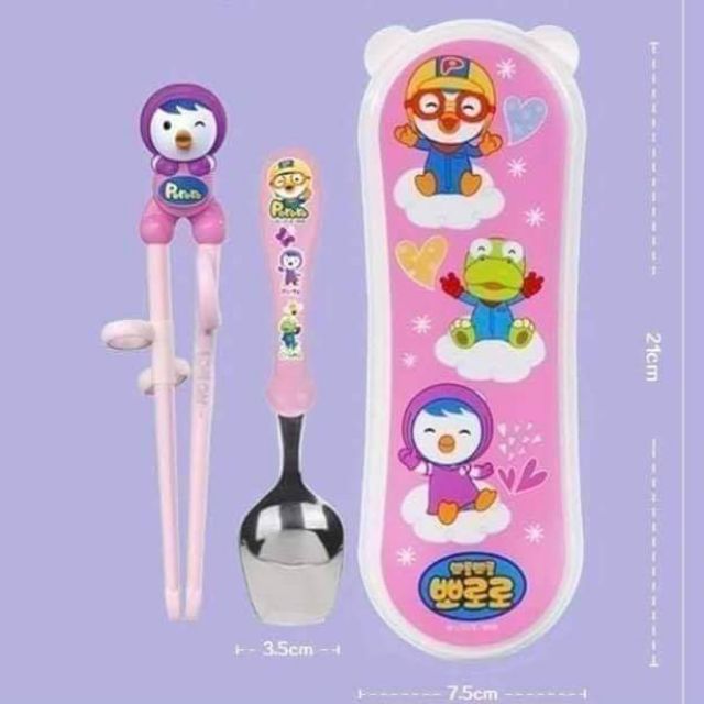 Set đũa thìa tập gắp cho bé Pororo EDISON Hàn Quốc - SEED BABY