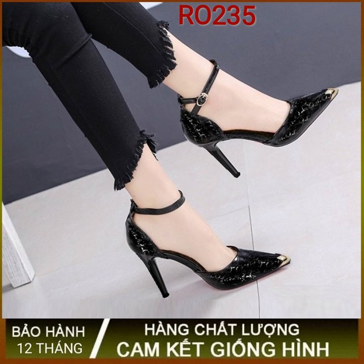 Giày sandal nữ cao gót 8p hàng hiệu rosata hai màu đỏ đen ro235