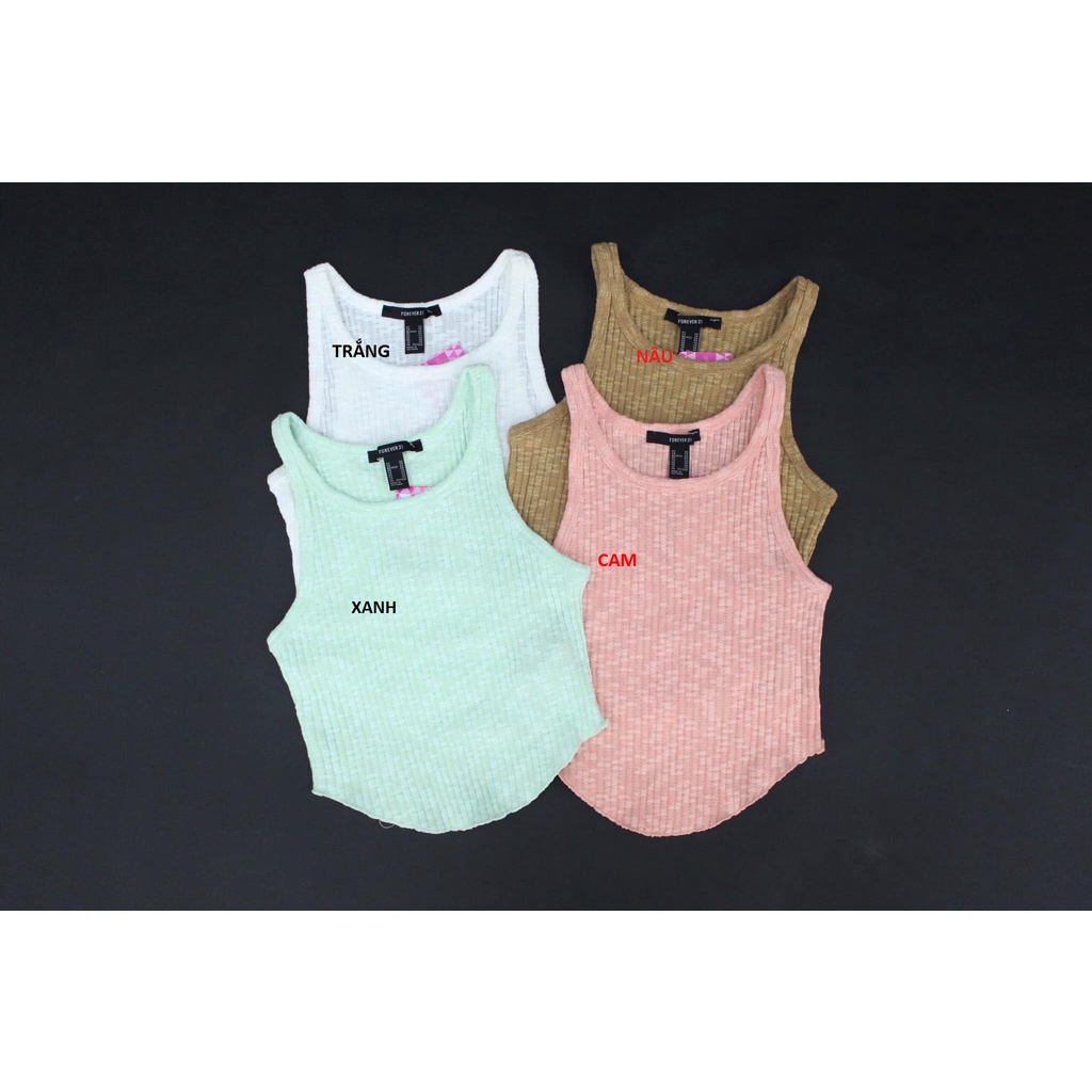 Q8613 - Áo thun ba lỗ F21 croptop vạt bầu, dệt kim