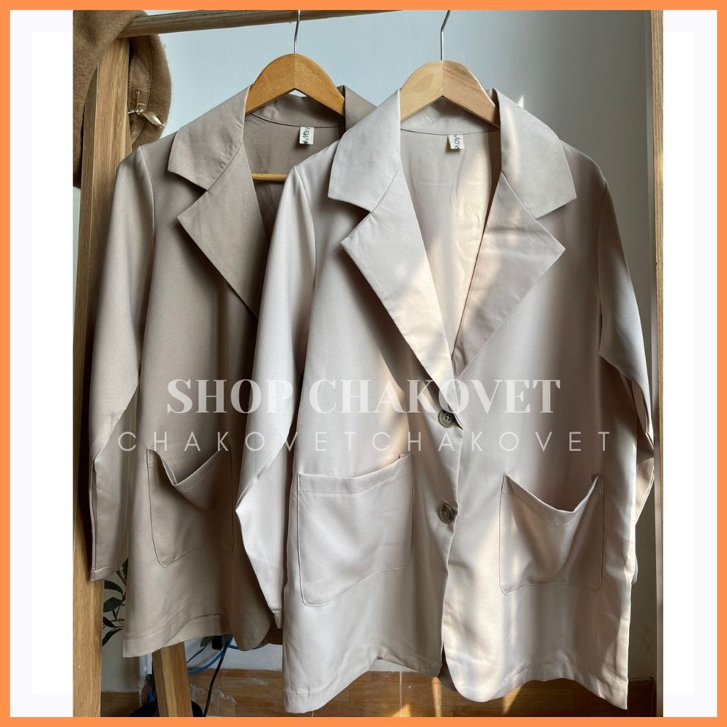 Áo khoác blazer nữ tay dài màu trơn AB.895, kiểu áo blazer nữ vest nữ khoác ngoài 1 lớp 2 cúc dọc túi tròn vải chéo thái