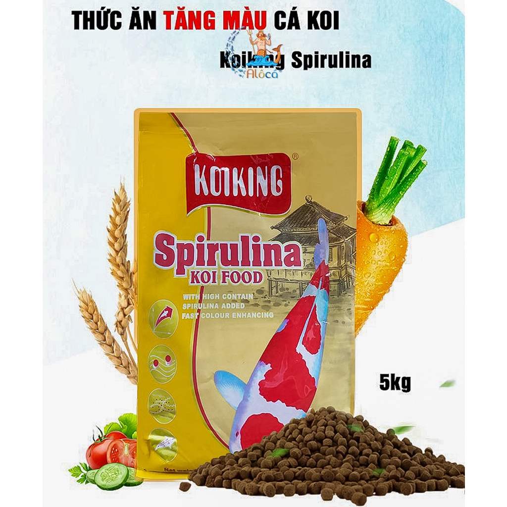 5Kg Thức ăn cá KoiKing Spirulina cao cấp siêu tăng trưởng, tăng màu, tăng cường miễn dịch cỡ M, cỡ L độ đạm 38%