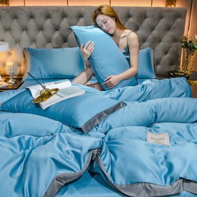 Trọn Bộ Chăn Ga Gối Cotton Viền Phối 2 Màu Cao Cấp - Thái Phối 2 Mặt Cotton và Lụa