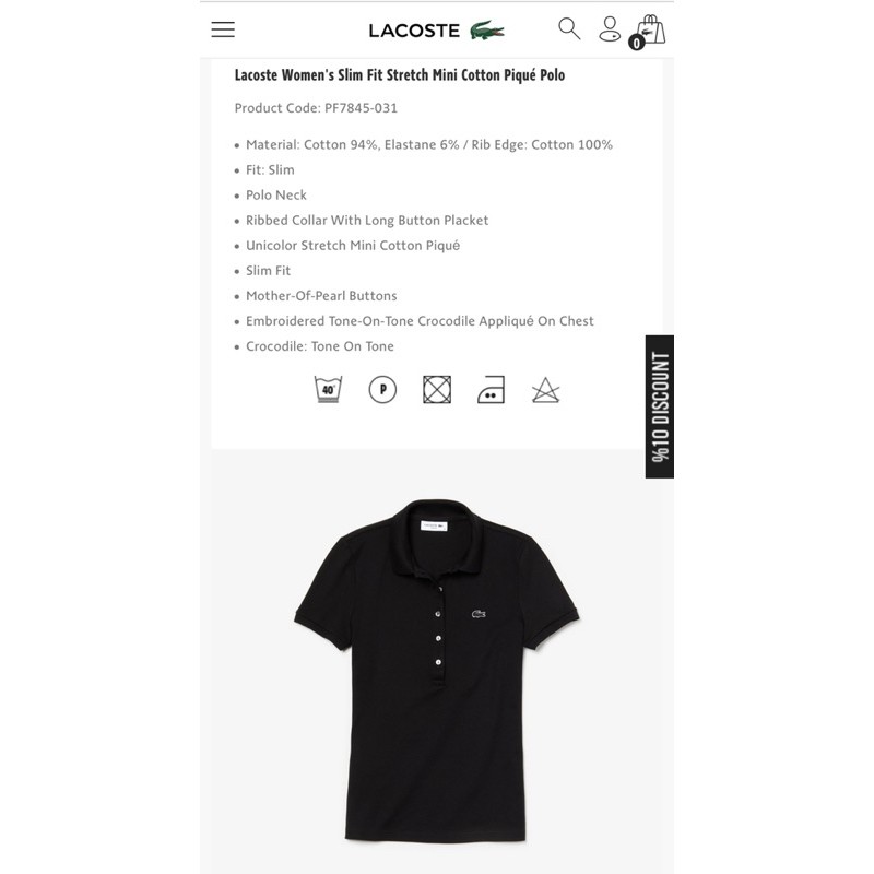 Áo polo Lacoste  authentic PF7845 -031 màu black