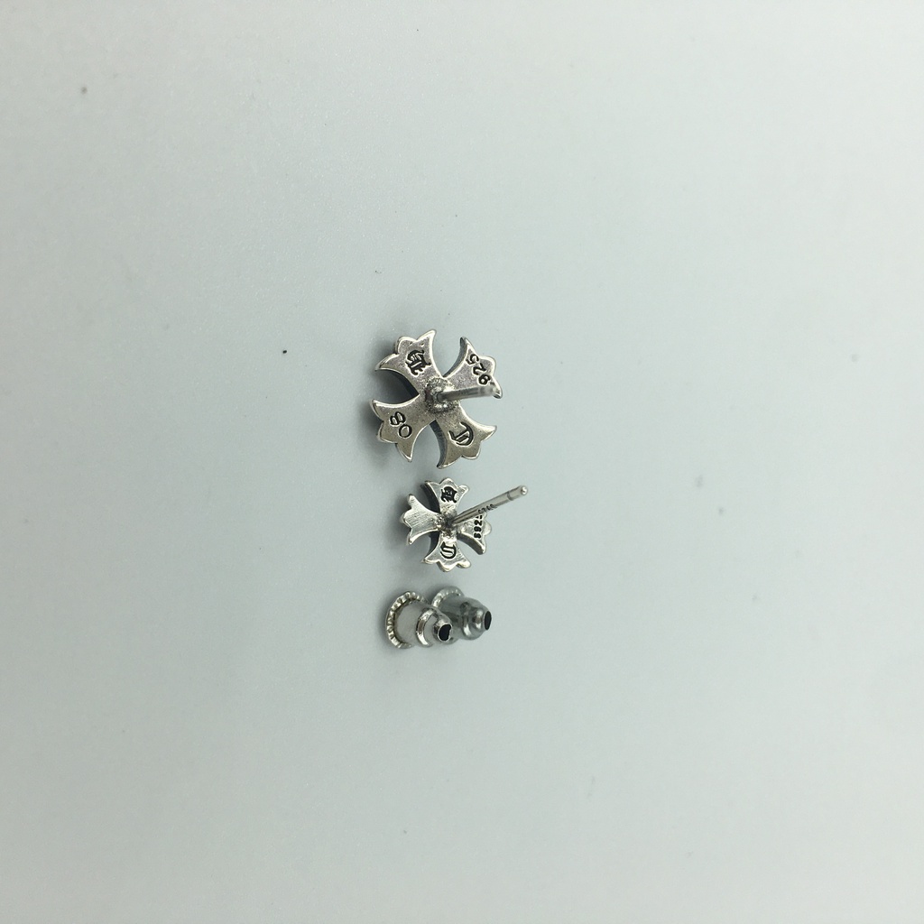 Khuyên tai Chrome Heart bạc thái S925, Bông tai nam nữ Họa tiết hoa văn Cross Cổ điển Mã BT3