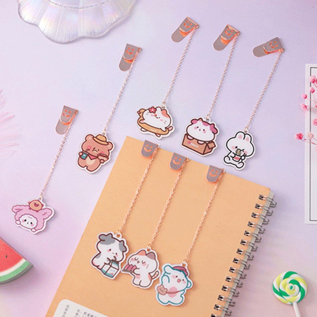 PISTA Thẻ Đánh Dấu Trang Sách Bằng Kim Loại In Hoạt Hình Dễ Thương Cho Học Sinh / Văn Phòng