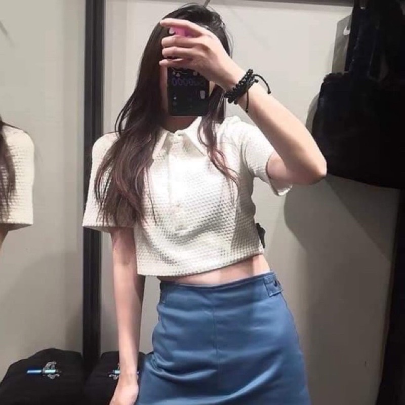 Áo polo croptop tổ ong