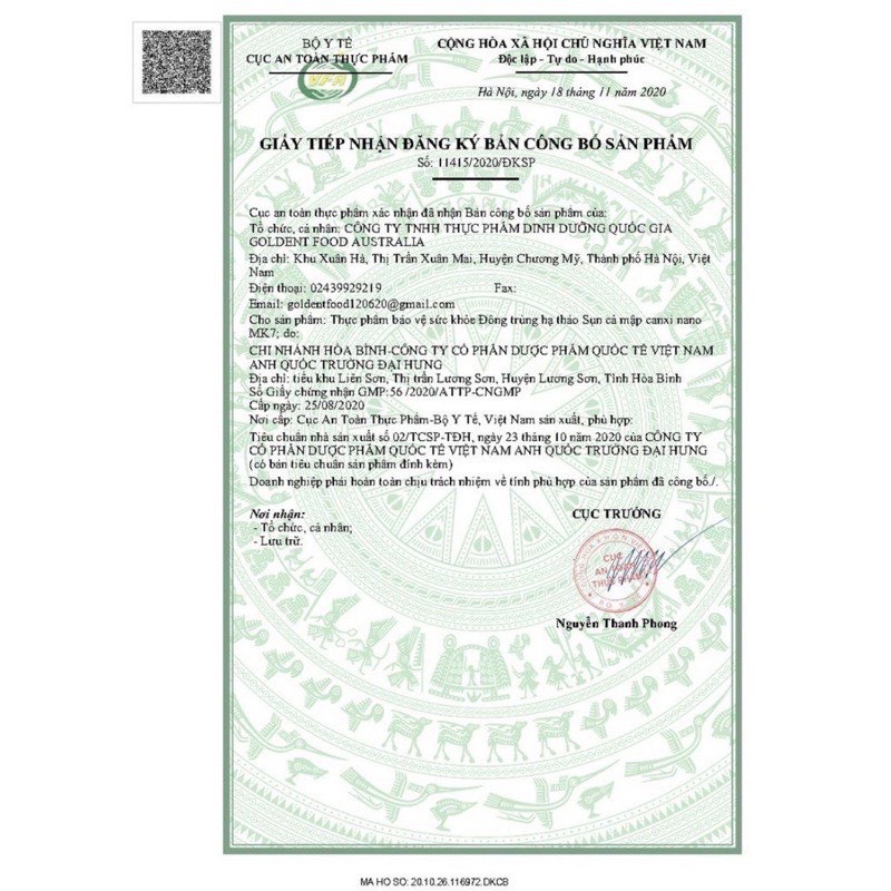 Viên uống Đông trùng hạ thảo sụn cá mập Canxi nano MK7 - (Hộp 2 lọ x 30 viên)