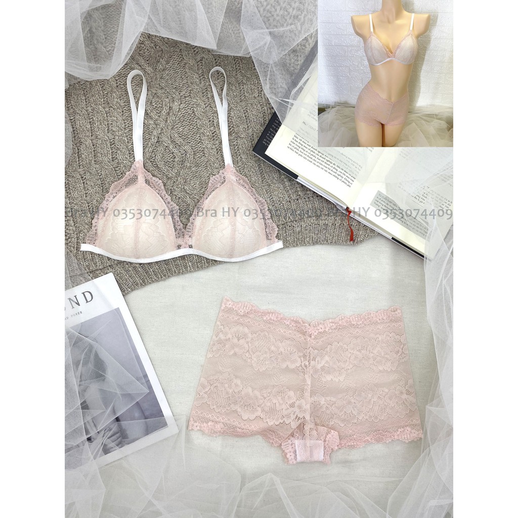 Đồ lót nữ thiết kế boyshort màu da cam có mút vải ren cao cấp gồm áo + quần BRAHY 062