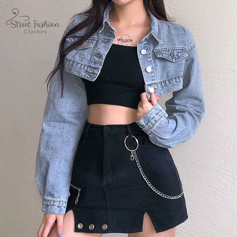 Áo khoác bò denim croptop sexy, cá tính