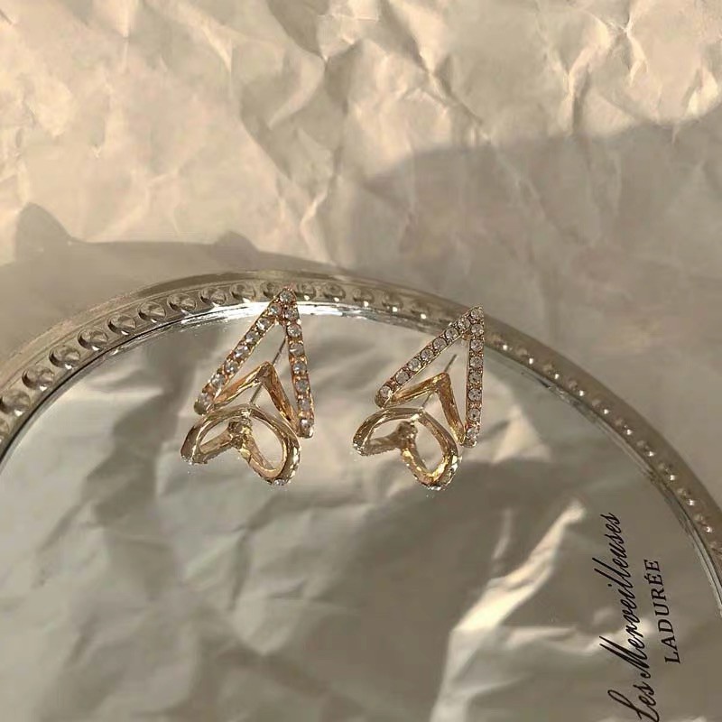 Bông tai mạ bạc 925 hình tam giác đính đá zircon đơn giản phong cách Hàn Quốc cho nữ