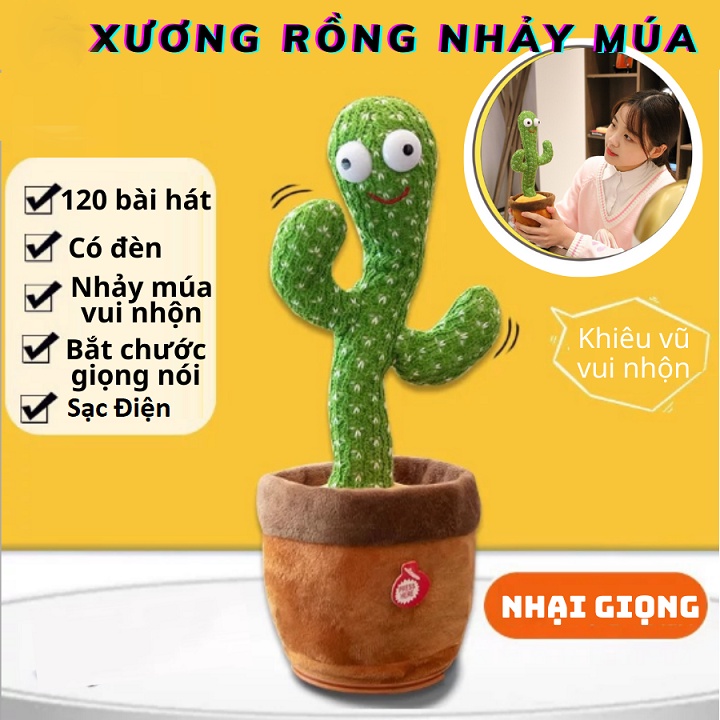 Cây xương rồng đồ chơi nhảy múa biết nói nhại giọng vui nhộn 120 bài có sạc usb