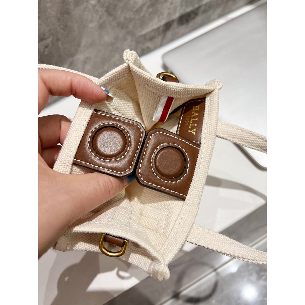 Túi Tote Mini Bằng Vải Pha Lê Tự Nhiên BALLY XS