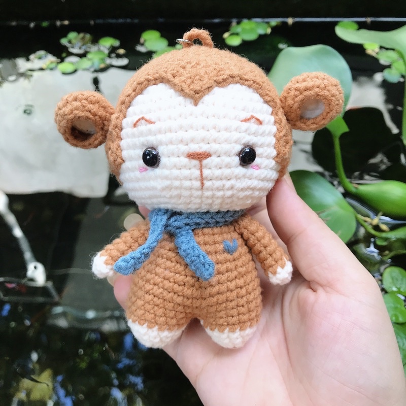 Móc Khoá Con Khỉ Nhồi Bông Bằng Len - Thú Bông Len Handmade Đan Móc Thủ Công Bằng Tay