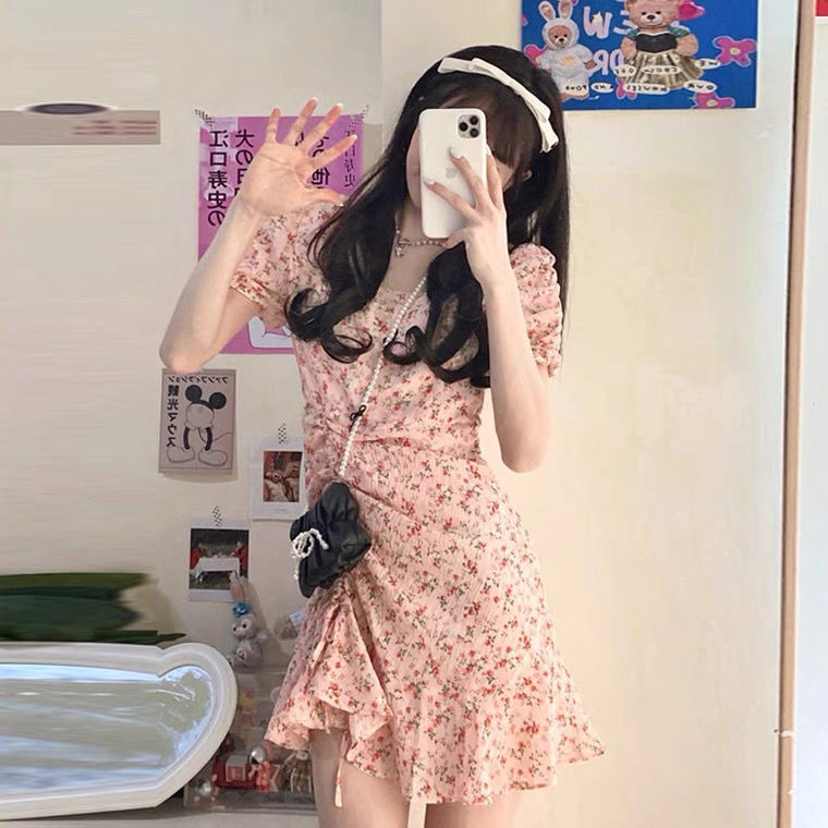 Đầm Voan Ngắn Tay In Hoa Xinh Xắn Dành Cho Nữ