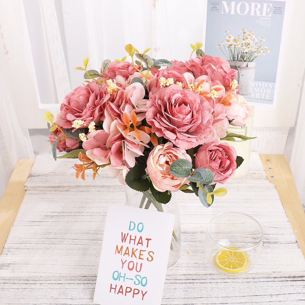 1 Bó Hoa Hồng Nhân Tạo Trang Trí Bàn Ăn