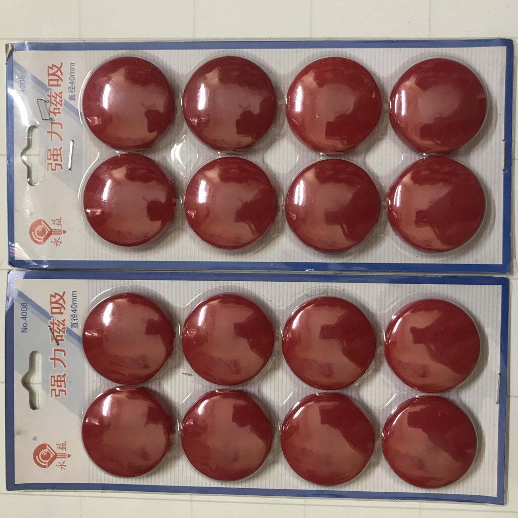 Vỉ nam châm 8 viên đính bảng từ kích thước 40mm, nam châm siêu dính màu đỏ
