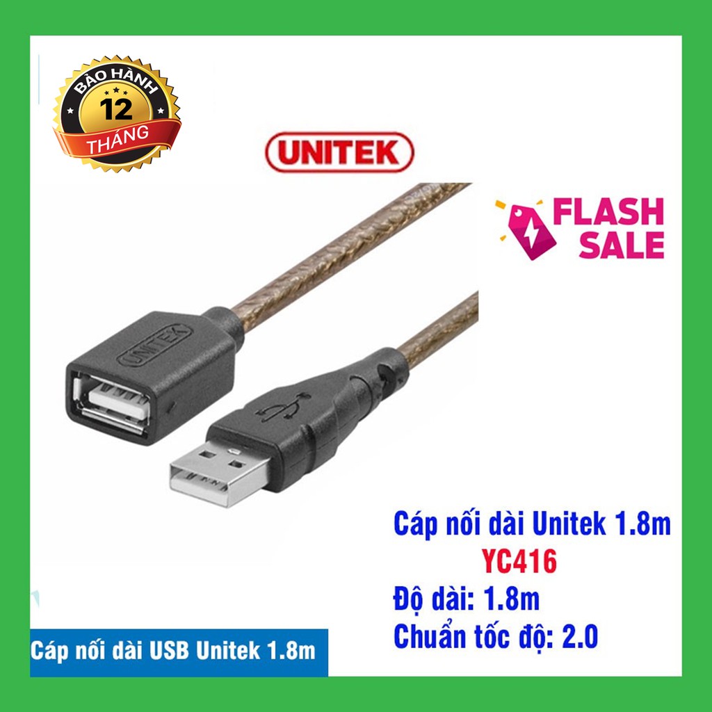 Cáp USB nối dài 1,8m Unitek Y-C 416 - HÀNG XỊN