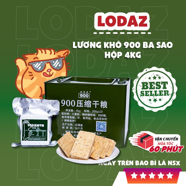 Lương khô 900 Ba Sao thùng 4 kg, bánh quy nén thơm ngon vị sữa, không cứng, dễ ăn bữa sáng dinh dưỡng hỗ trợ ăn kiêng