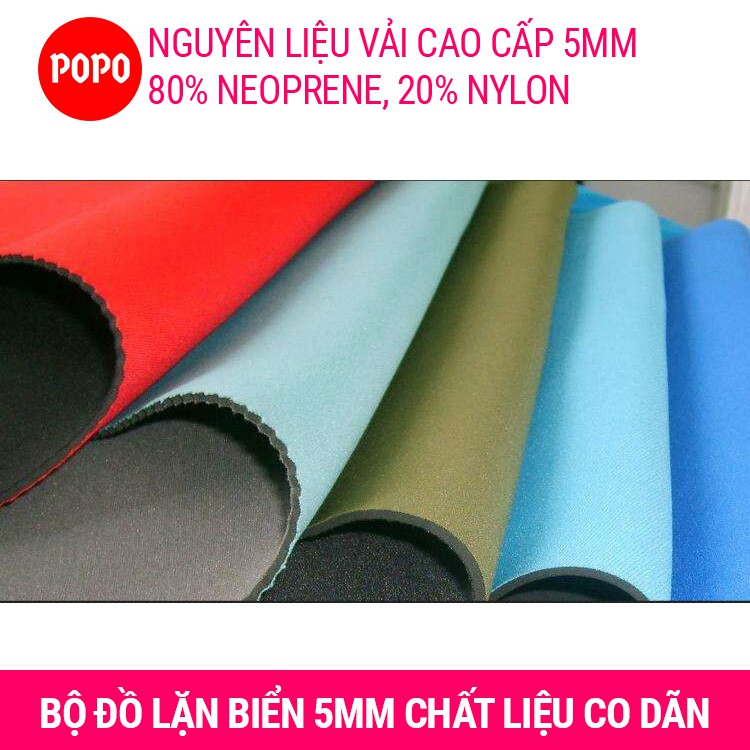 Bộ đồ lặn biển POPO dành cho nam dày 5mm tay dài giữ ấm tuyệt đối với khóa kéo YKK cao cấp ngăn nước