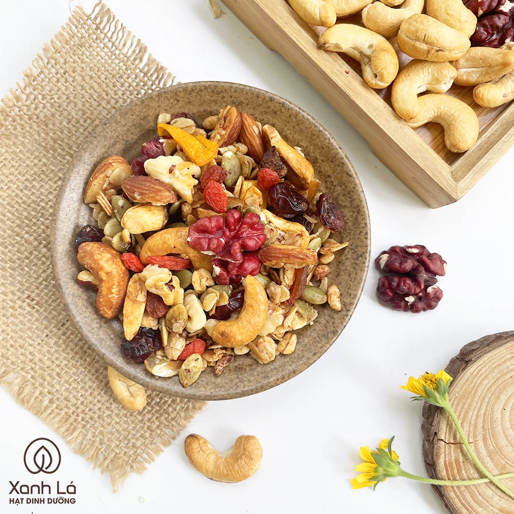 [Combo Eatclean] Granola Ăn Kiêng Siêu Hạt + Yến Mạch Giảm Cân + Bánh ăn kiêng mix 3 vị Xanh Lá