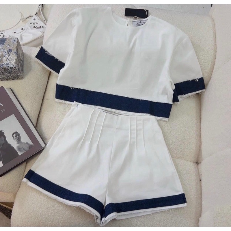 Set áo thô crop mix short pjoois denim