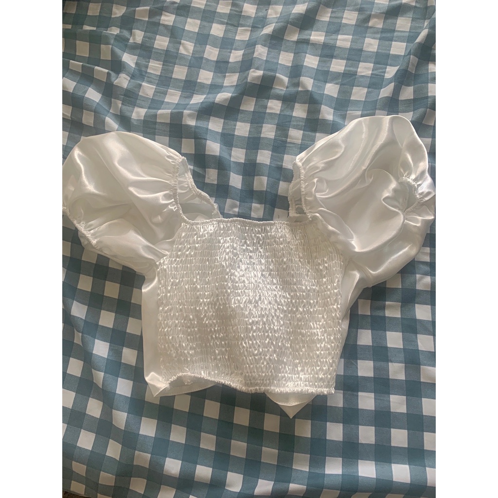 ORDER♥️Áo Croptop Lụa Satin Buộc Nơ Trắng(ảnh thật)Size S,M,L