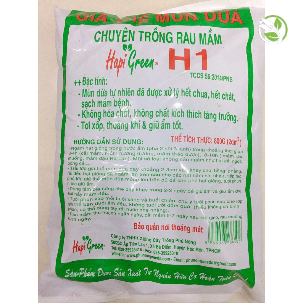 Giá Thể Mùn Dừa Chuyên Trồng Rau Mầm H1 Hapi Green Phú Nông - Gói 800g - Plotting Soil