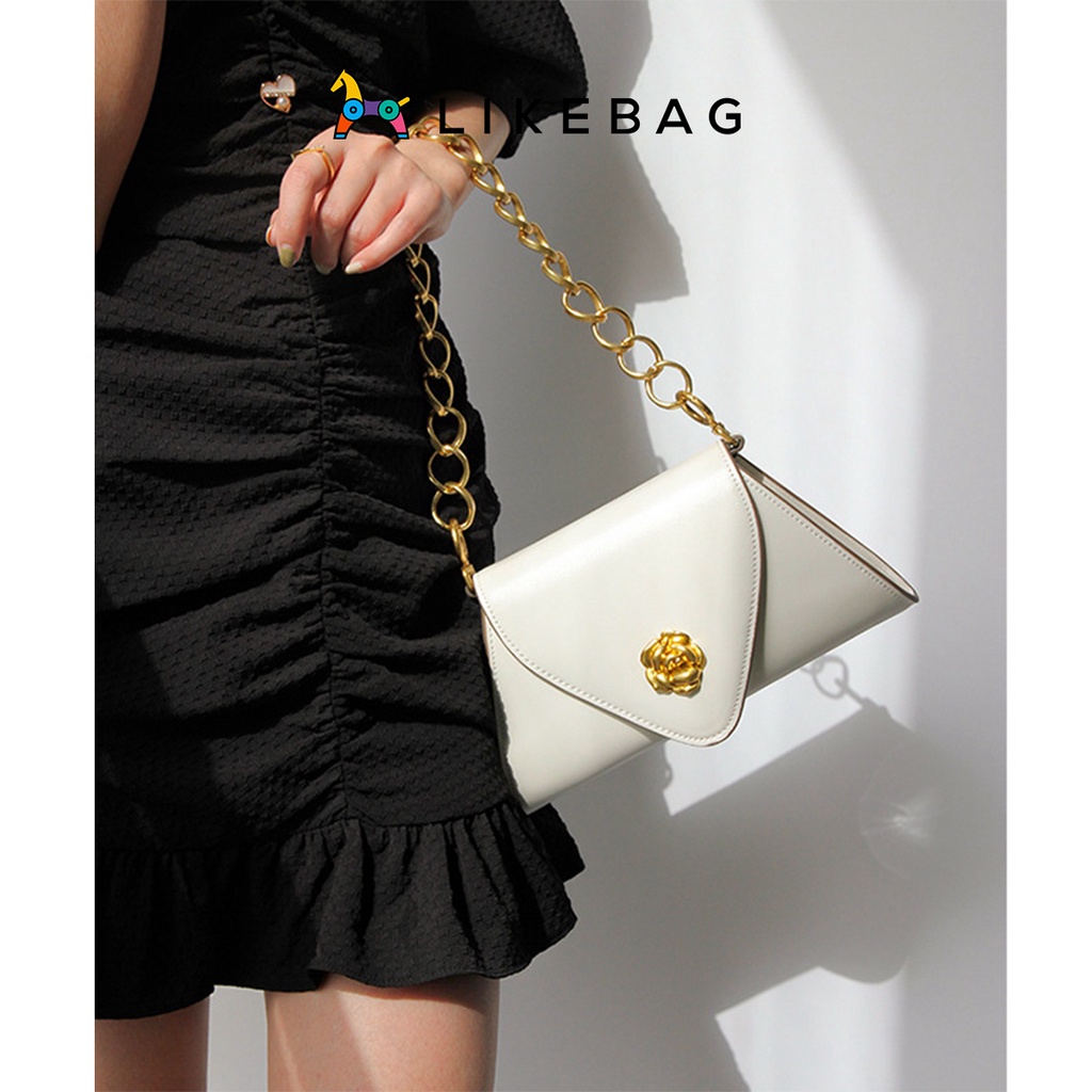 Túi xách nữ đeo vai LIKEBAG chốt hoa hồng phối dây xích bản to sang trọng 217XK1064 - LIBAGI