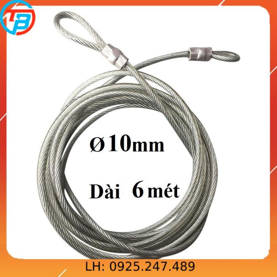 Dây cáp khóa xe bọc nhựa Phi 10mm -  Dài 6 mét CÁP THÉP Thái Bình VinàN