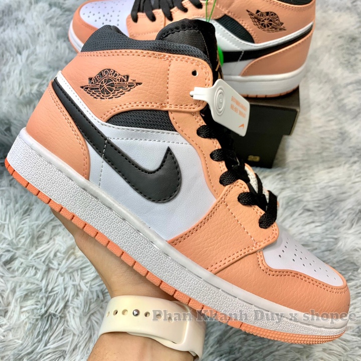 [ Pkdsneaker ] Giày sneaker Jordan mid hồng đen trắng gs pink quartz cổ cao dành cho nữ