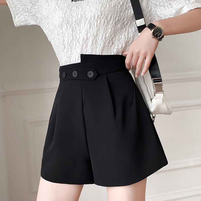 Quần ngắn dành cho nữ Ống Rộng Lưng Cao Màu Trơn Thời Trang