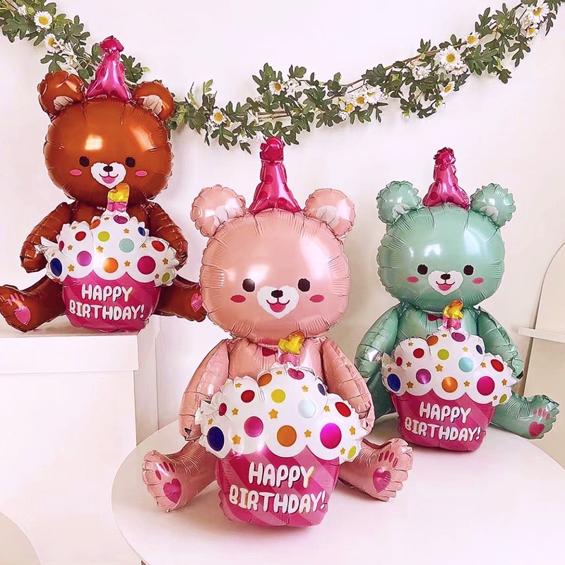 Bong Bóng Lá Nhôm Hình Gấu Hoạt Hình Dễ Thương Dùng Trang Trí Tiệc Sinh Nhật / Tiệc Tùng Cho Bé Gái