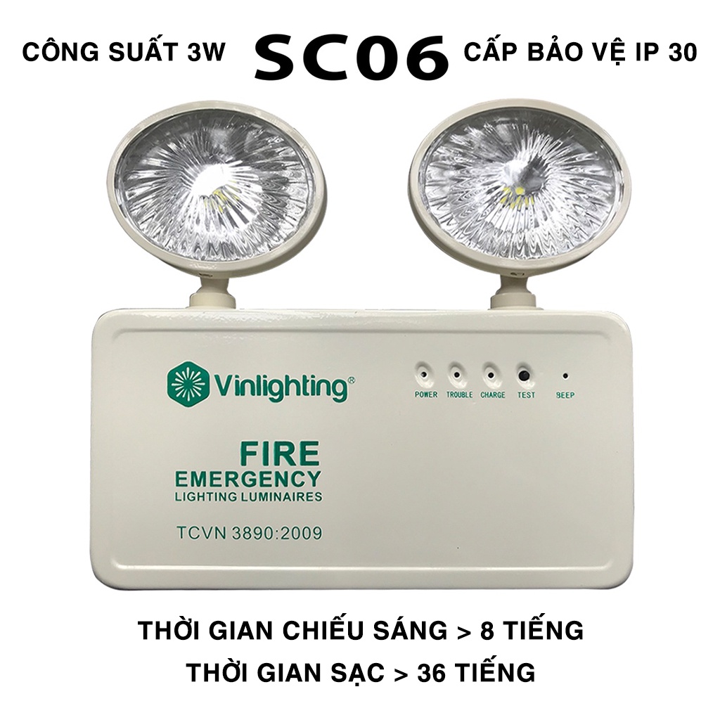 Đèn chiếu sáng khẩn cấp, thời gian chiếu sáng &gt; 120 phút, tiết kiệm điện, bảo hành 6 tháng - 3 năm