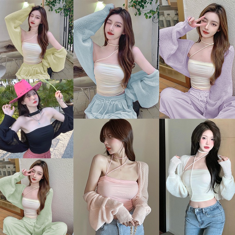 Áo Cardigan Dệt Kim Tay Dài Màu Sắc Trơn Phong Cách Hàn Quốc Cho Nữ