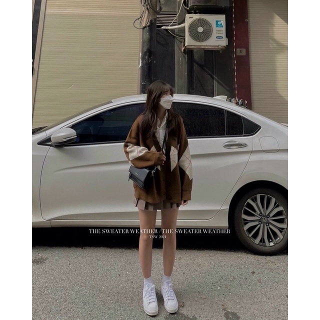 Cardigan hàn quốc phối caro form rộng