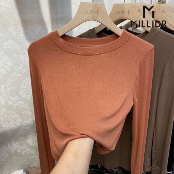 (Hàng Sỉ) Áo Thun Trơn Tay Dài Cổ Tròn Chất Liệu 95% Cotton Phong Cách Hàn Quốc Thời Trang Thu Đông Cho Nữ (ảnh thật)