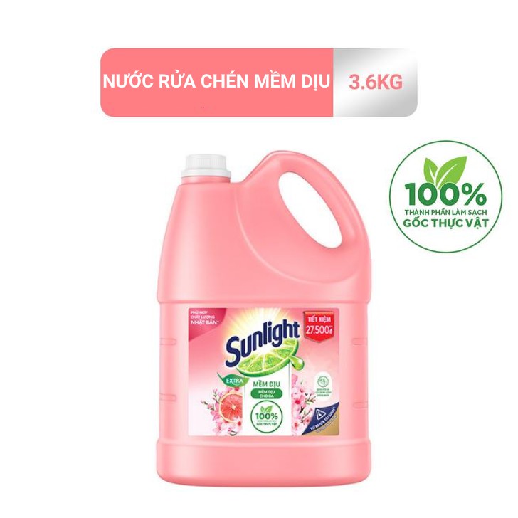 Chai Nước Rửa Chén SUNLIGHT Mềm Dịu Hương Bưởi Tây Và Hoa Anh Đào 3.6kg
