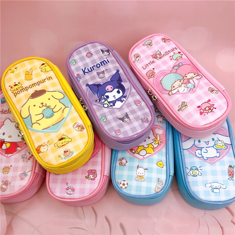 SANRIO Túi Da Pu Hai Khóa Kéo Sức Chứa Lớn Họa Tiết hello kitty