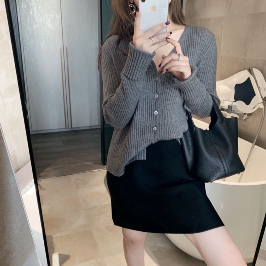 Áo khoác len cardigan ZHELIHANGFEI thiết kế tay dài cổ chữ V thời trang cho nữ