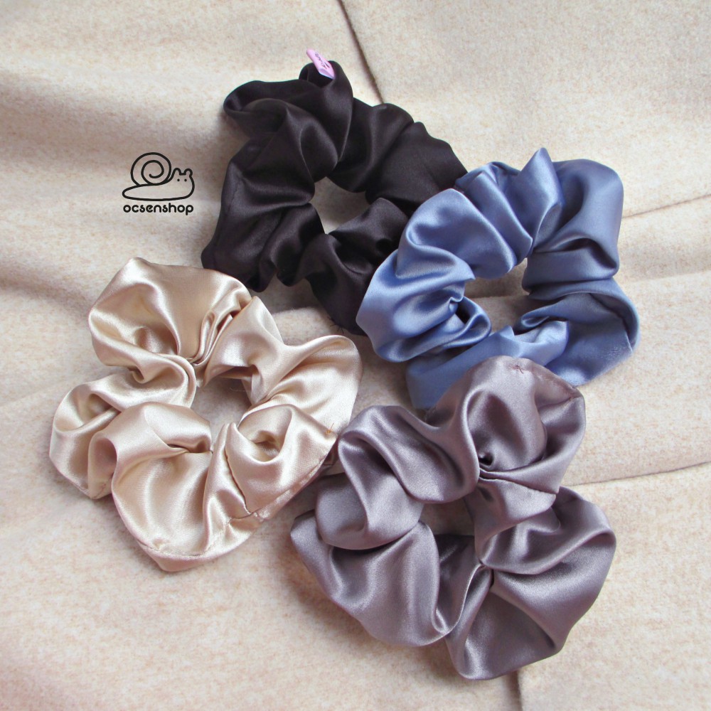 Scrunchie lụa bóng dây buộc tóc màu pastel