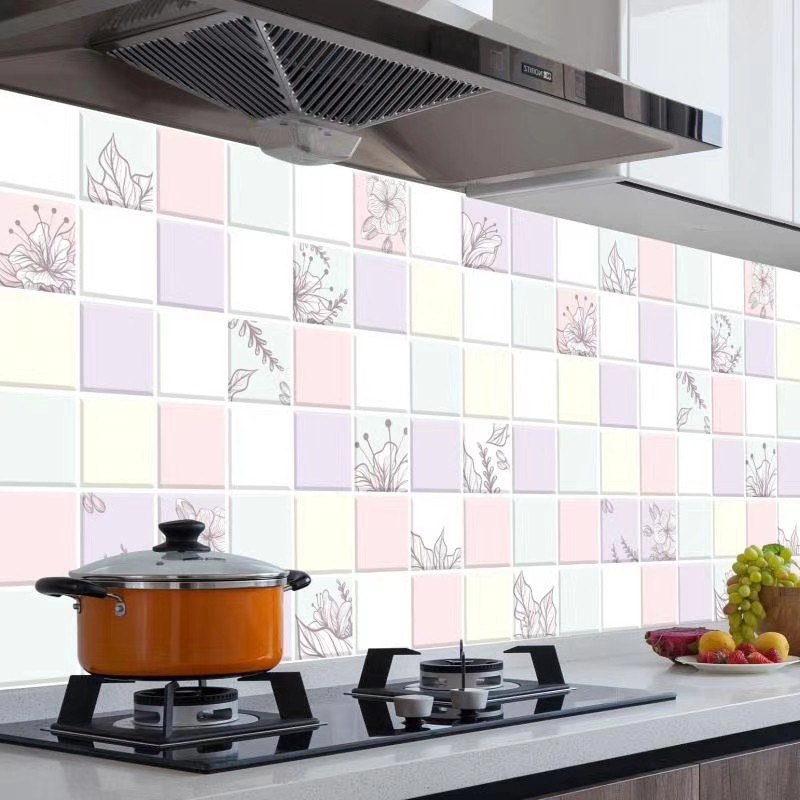 1m decal giấy dán bếp tráng nhôm tường gạch hoa tông màu tươi khổ 60cm keo sẵn